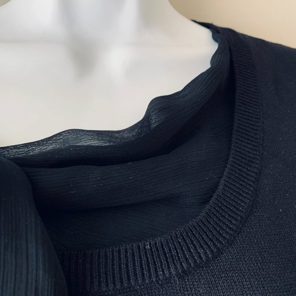 🇺🇸 ANNE KLEIN black sweater with chiffon bow size M - Picture 12 of 16